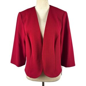 New Maya Brooke Womens 14 Red Black 3/4 Sleeve Open Front Blazer Jacket Size
